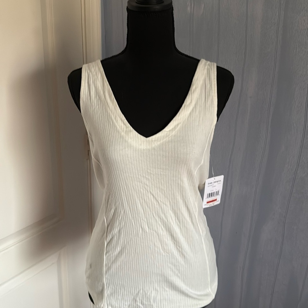 NWT Free People Ivory V-Neck Strappy back Tank Top Retail $38